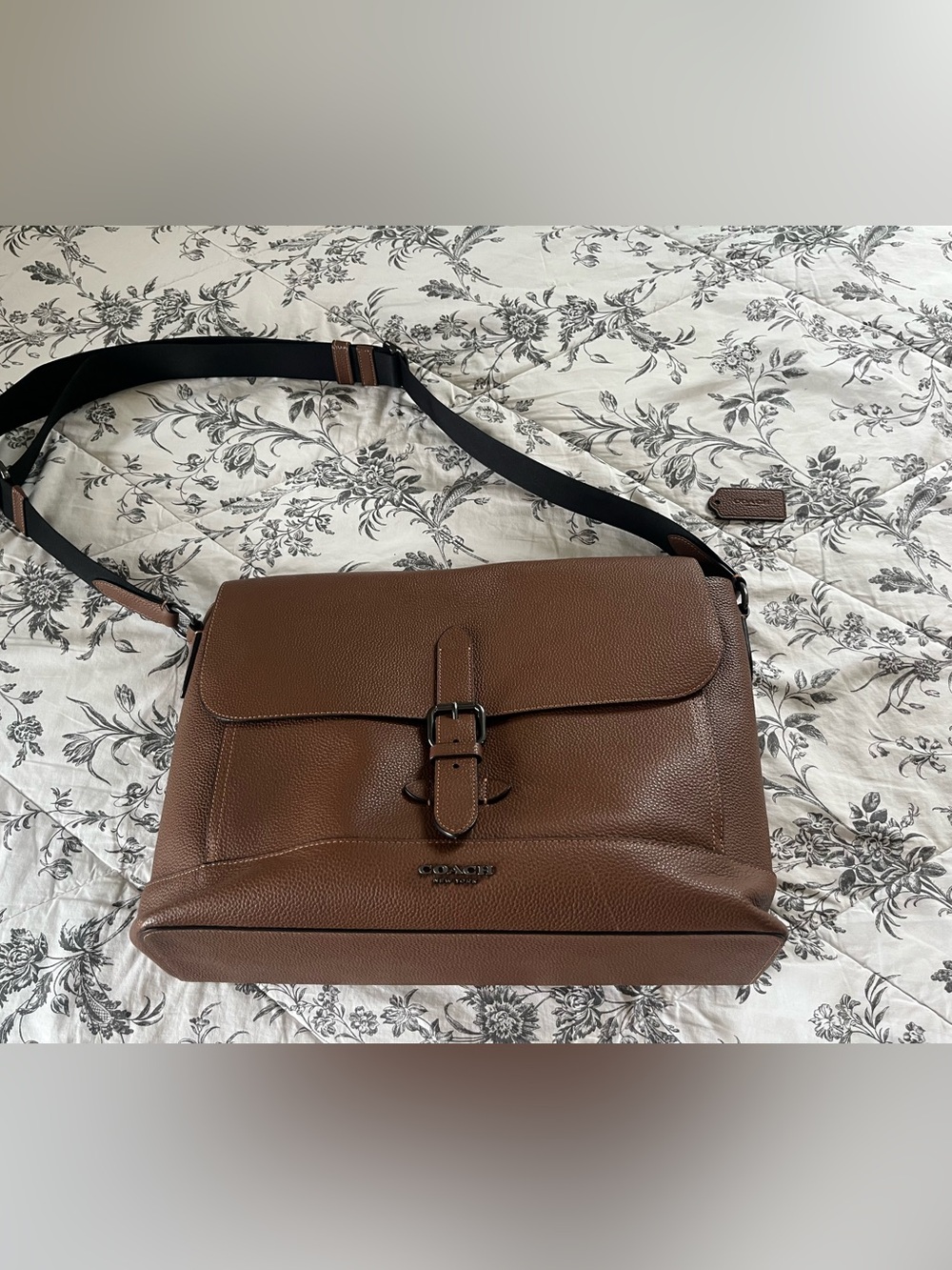 Coach Chestnut Brown Pebbled Leather Messenger Bag with Buckle
